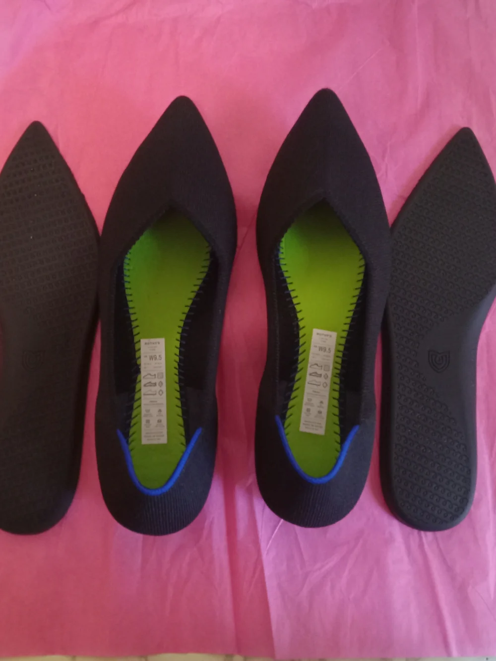 Rothy's Women's Black Pointed Flat with Blue Trim - Picture 11 of 16